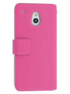 Genuine Leather Portfolio Case for HTC One Mini M4 - Pink Leather Wallet Case