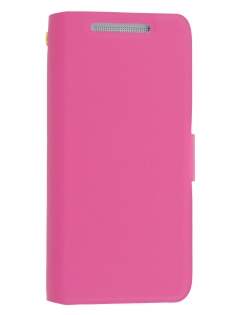 Genuine Leather Portfolio Case for HTC One Mini M4 - Pink
