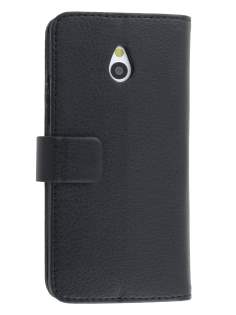 Synthetic Leather Wallet Case with Stand for HTC One Mini M4 - Classic Black Leather Wallet Case