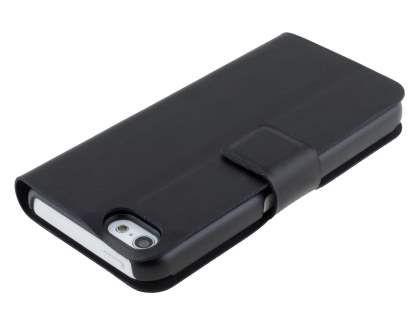 Genuine Leather Portfolio Case with Stand for iPhone 5c - Classic Black