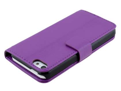 Synthetic Leather Wallet Case with Stand for iPhone 5c - Purple