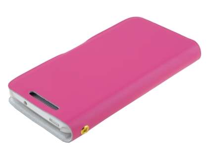 Genuine Leather Portfolio Case for HTC One Mini M4 - Pink