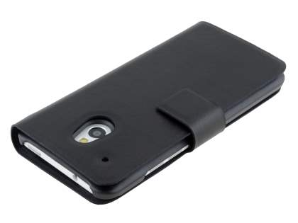 Genuine Leather Portfolio Case for HTC One Mini M4 - Classic Black