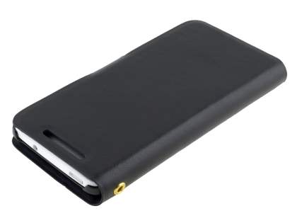 Genuine Leather Portfolio Case for HTC One Mini M4 - Classic Black