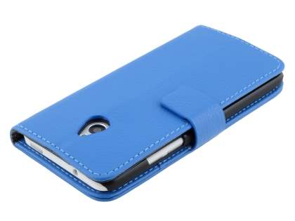 Synthetic Leather Wallet Case with Stand for HTC One Mini M4 - Blue