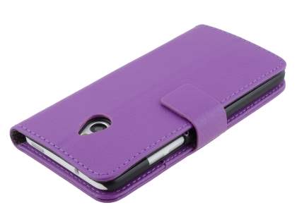 Synthetic Leather Wallet Case with Stand for HTC One Mini M4 - Purple