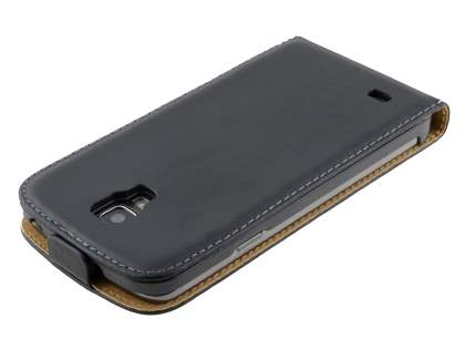 Slim Genuine Leather Flip Case for Samsung I9295 Galaxy S4 Active - Classic Black