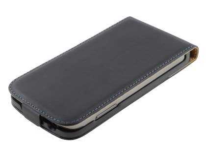 Slim Genuine Leather Flip Case for Samsung I9295 Galaxy S4 Active - Classic Black