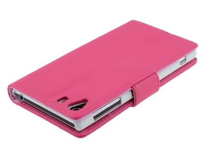 Synthetic Leather Wallet Case with Stand for Sony Xperia Z1 - Pink