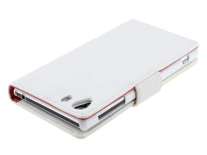 Synthetic Leather Wallet Case with Stand for Sony Xperia Z1 - Pearl White