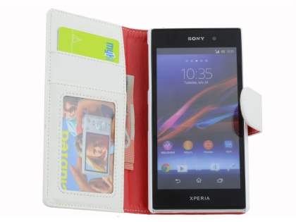 Synthetic Leather Wallet Case with Stand for Sony Xperia Z1 - Pearl White