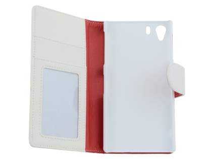 Synthetic Leather Wallet Case with Stand for Sony Xperia Z1 - Pearl White