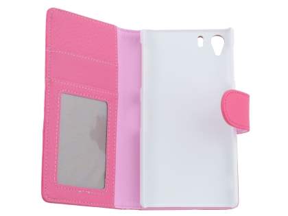 Synthetic Leather Wallet Case with Stand for Sony Xperia Z1 - Pink