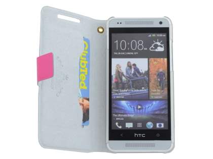 Genuine Leather Portfolio Case for HTC One Mini M4 - Pink