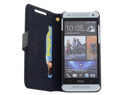 Genuine Leather Portfolio Case for HTC One Mini M4 - Classic Black