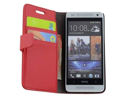 Synthetic Leather Wallet Case with Stand for HTC One Mini M4 - Red