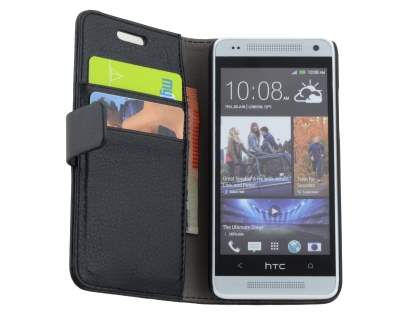 Synthetic Leather Wallet Case with Stand for HTC One Mini M4 - Classic Black