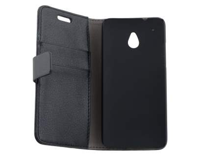 Synthetic Leather Wallet Case with Stand for HTC One Mini M4 - Classic Black