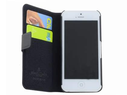 Genuine Leather Portfolio Case with Stand for iPhone 5c - Classic Black