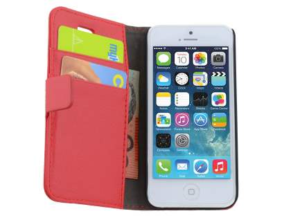 Synthetic Leather Wallet Case with Stand for iPhone 5c - Red