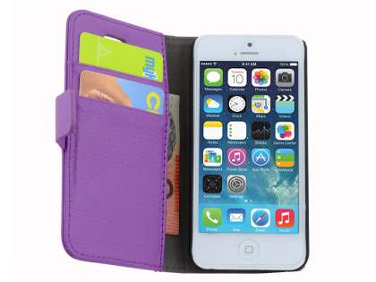 Synthetic Leather Wallet Case with Stand for iPhone 5c - Purple