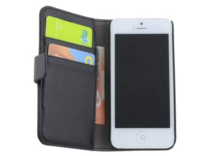 Synthetic Leather Wallet Case with Stand for iPhone 5c - Classic Black
