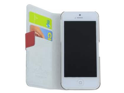 Genuine Leather Portfolio Case with Stand for iPhone 5c - Red