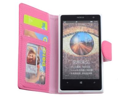 Synthetic Leather Wallet Case with Stand for Nokia Lumia 1020 - Pink