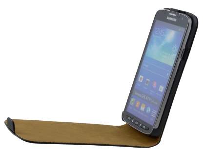 Slim Genuine Leather Flip Case for Samsung I9295 Galaxy S4 Active - Classic Black