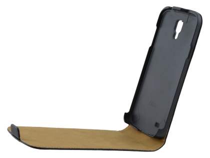 Slim Genuine Leather Flip Case for Samsung I9295 Galaxy S4 Active - Classic Black