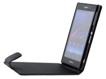 Synthetic Leather Flip Case for Sony Xperia Z1 - Classic Black