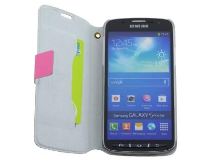 Slim Genuine Leather Portfolio Case for Samsung Galaxy S4 Active I9295 - Pink