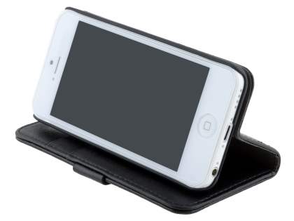 Synthetic Leather Wallet Case with Stand for iPhone 5c - Classic Black