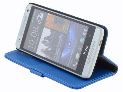 Synthetic Leather Wallet Case with Stand for HTC One Mini M4 - Blue