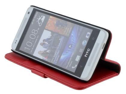Synthetic Leather Wallet Case with Stand for HTC One Mini M4 - Red
