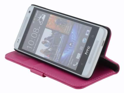 Synthetic Leather Wallet Case with Stand for HTC One Mini M4 - Pink