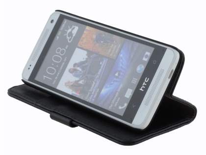 Synthetic Leather Wallet Case with Stand for HTC One Mini M4 - Classic Black
