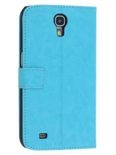 Synthetic Leather Wallet Case with Stand for Samsung Galaxy Mega 6.3 I9200 - Aqua Blue Leather Wallet Case