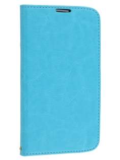 Synthetic Leather Wallet Case with Stand for Samsung Galaxy Mega 6.3 I9200 - Aqua Blue