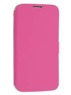 Slim Genuine Leather Portfolio Case for Samsung Galaxy Mega 5.8 I9150 - Pink