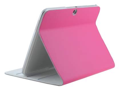 Premium Genuine Leather Slim Portfolio Case with Stand for Samsung Galaxy Tab 3 10.1 - Pink Leather Flip Case