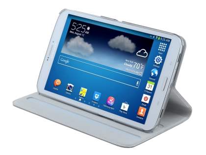 Premium Genuine Leather Slim Portfolio Case with Stand for Samsung Galaxy Tab 3 8.0 - Pearl White