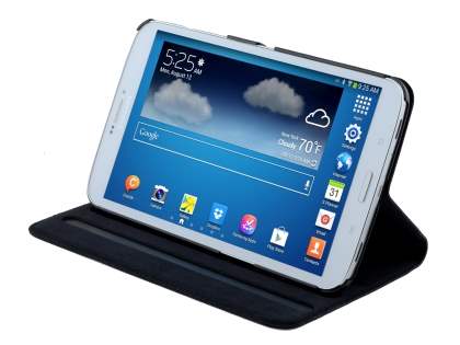 Premium Genuine Leather Slim Portfolio Case with Stand for Samsung Galaxy Tab 3 8.0 - Classic Black