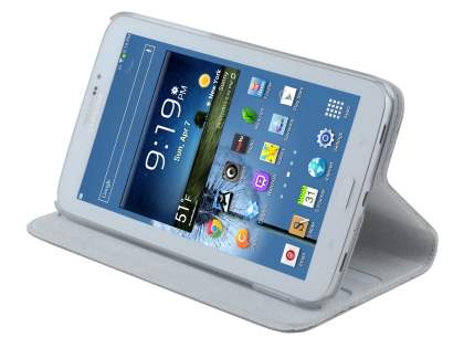Premium Genuine Leather Slim Portfolio Case with Stand for Samsung Galaxy Tab 3 7.0 - Pearl White