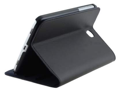 Premium Genuine Leather Slim Portfolio Case with Stand for Samsung Galaxy Tab 3 7.0 - Classic Black Leather Flip Case