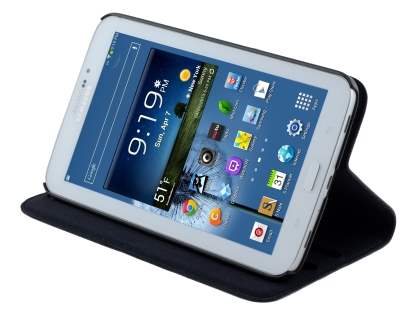 Premium Genuine Leather Slim Portfolio Case with Stand for Samsung Galaxy Tab 3 7.0 - Classic Black