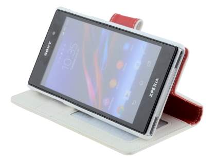 Synthetic Leather Wallet Case with Stand for Sony Xperia Z1 - Pearl White
