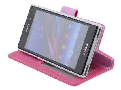 Synthetic Leather Wallet Case with Stand for Sony Xperia Z1 - Pink
