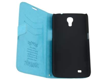 Synthetic Leather Wallet Case with Stand for Samsung Galaxy Mega 6.3 I9200 - Aqua Blue