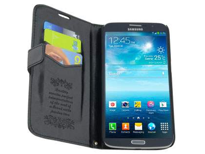 Synthetic Leather Wallet Case with Stand for Samsung Galaxy Mega 6.3 I9200 - Classic Black